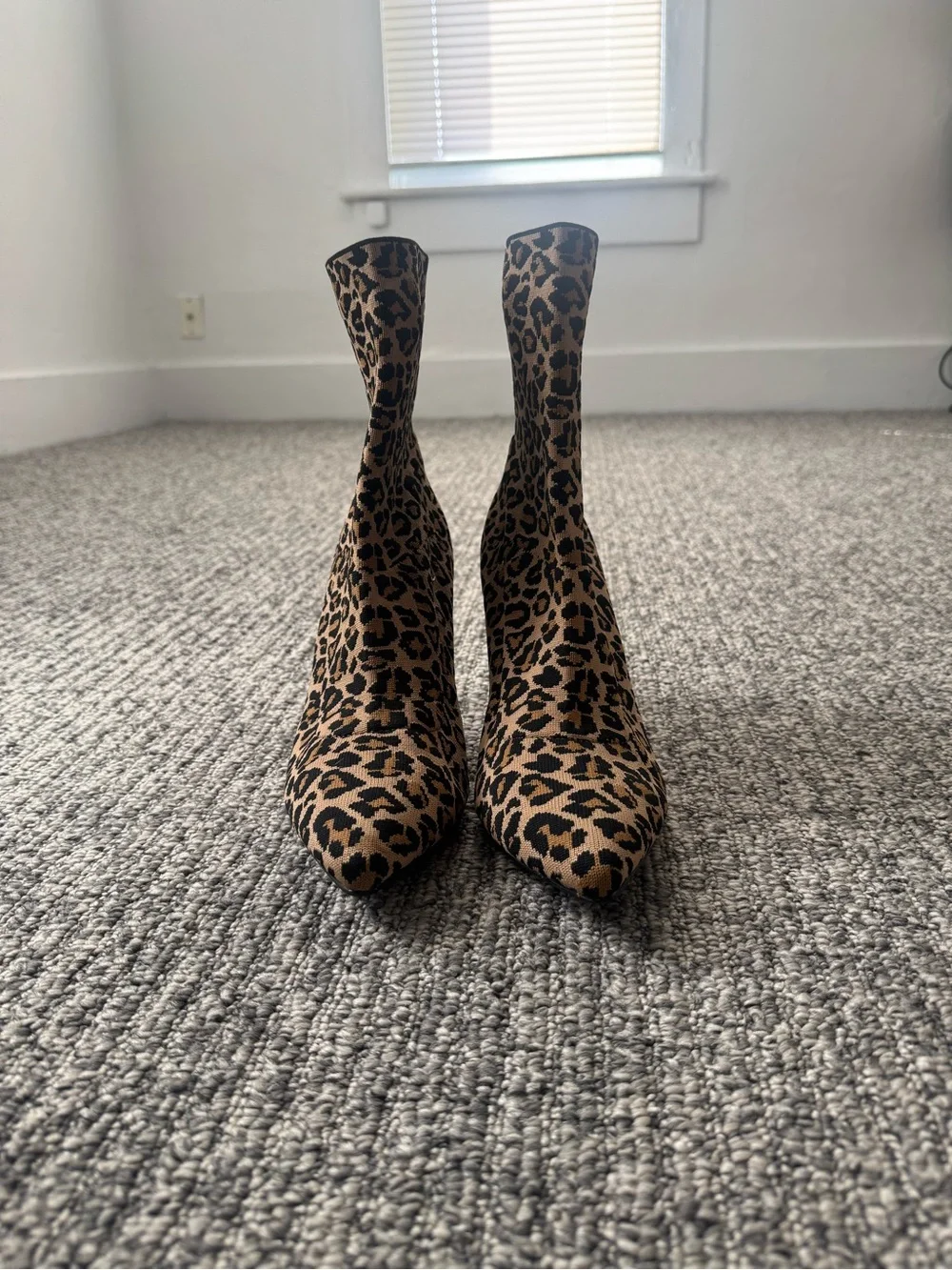Steve Madden Leopard Print Pointed Toe Stiletto Ankle Sock Bootie